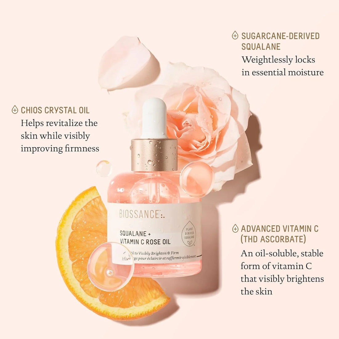BIOSSANCE – Squalane + Vitamin C Rose Oil – FULL SIZE