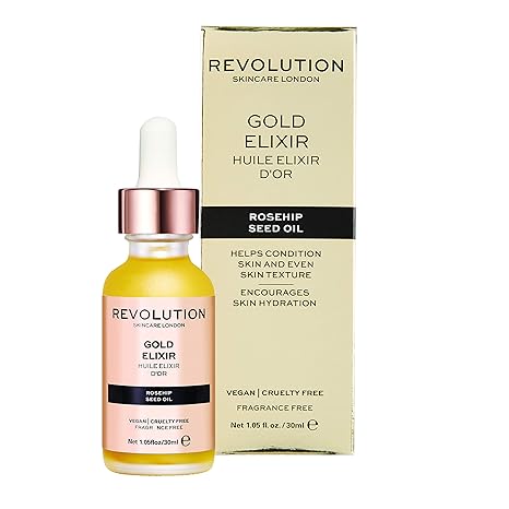 Revolution Skincare Gold Elixir, Body & Face Oil, Rosehip Seed Oil, Deeply Nourishes Skin, Suitable For Dry & Combination Skin